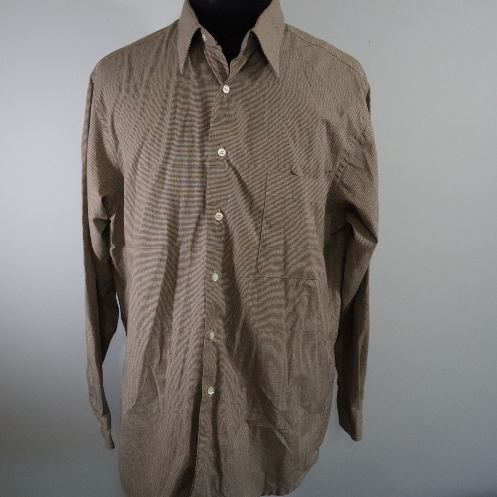 Milano Uomo Shirt Mens 16.5 34/35 Casual‎ Pocket Button Up Brown Long Sleeve